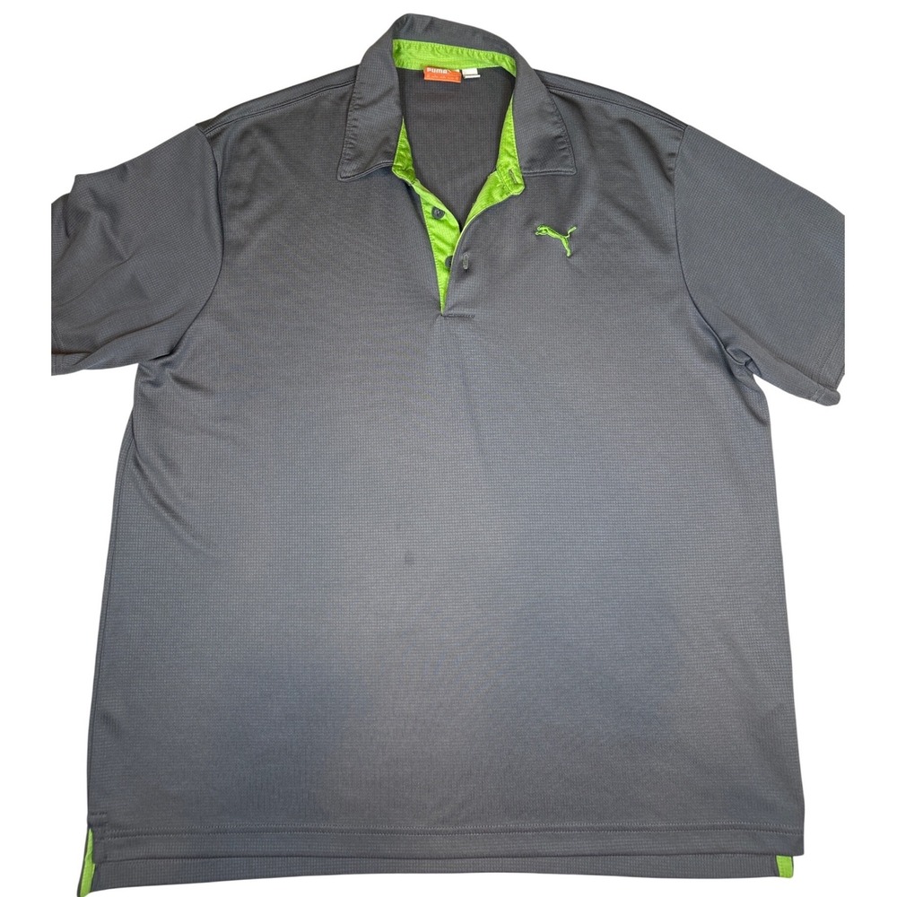 Puma Mens XL Gray Lime Green Sportlifestyle Polo Shirt Short Sleeve 511437